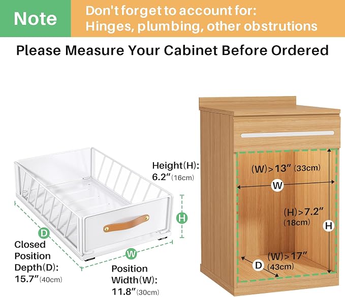Pull out Cabinet Organizer,Heavy Duty Slide out Pantry Shelves Drawer Storage with Adhesive Nano Film,Sliding Mesh Cabinet Basket with Handle for Kitchen, Bathroom, Home, 11.8W" X 15.7"D X 6.2"H,White - Image 2