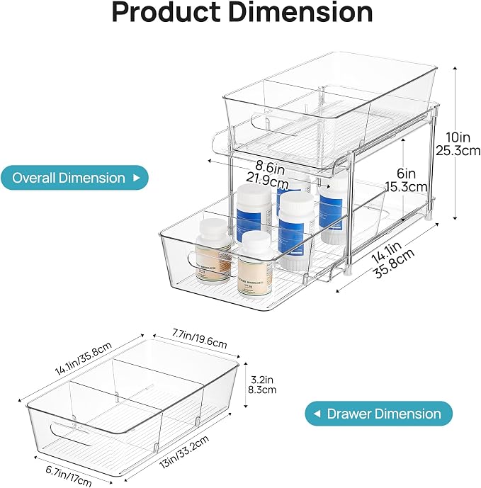 Vtopmart 2 Pack Larger Pull Out Bathroom Under Sink Organizer (M-Standard) | Slide-out drawers, Multi-purpose storage, Clear visibility, Easy Set-up - Image 2