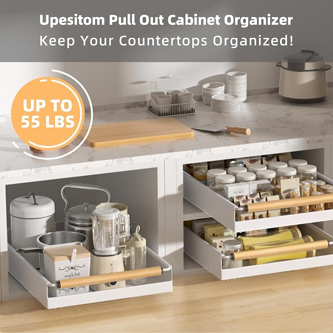 Pull Out Cabinet Organizer, 15.3'' Deep Expandable Slide Out Cabinet Organizer Fixed with Adhesive Nano Film, Slide Out Drawers Pull Out Tray for Cabinet in Kitchen, Pantry, Bathroom, White - Image 4