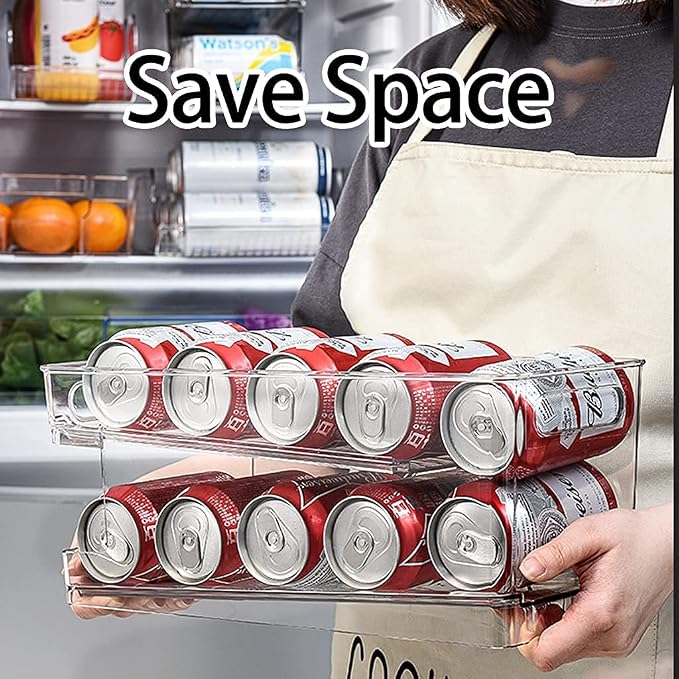 Double Layer Pop Soda Can Organizer Bins,Stackable Dispenser Storage Holder Rack,for Fridge, Freezer, Kitchen, Countertops, Cabinets - Clear Plastic Canned Food Pantry Storage Rack - Image 7