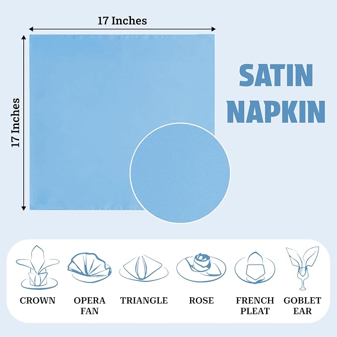 MDS® Pack of 150 Satin Napkins 12 x 12 Inch, Soft Silky Reusable Cloth Dinner Table Napkins for Wedding Décor, Reception, Birthday, Parties, Banquets, Catering, Restaurants & Hotel - Baby Blue - Image 4