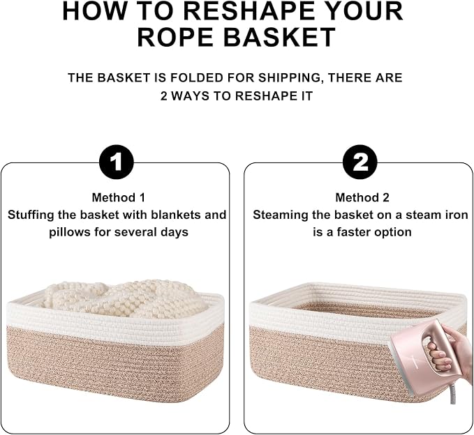 OIASKET Storage Baskets for Organizing 3 Pack, Woven Baskets for Shelves, | Closet Organizer Bins with Handle, Empty Gift Basket, Toy Storage for Toys, Blankets, Towels, Clothes, Books, 15"x11.42"x6.7" - Image 8