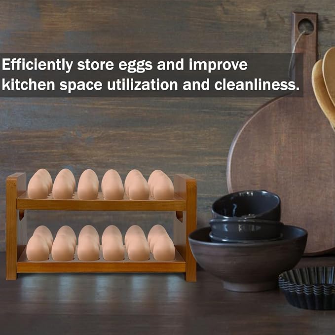 Thick&Thin Egg Holder Countertop, Wooden Egg Holder for Fresh Eggs, Farmhouse Kitchen Egg Tray Rack Holds 36, Firewood Egg Storage with Carry Handle for Easter Eggs, Duck - Image 5