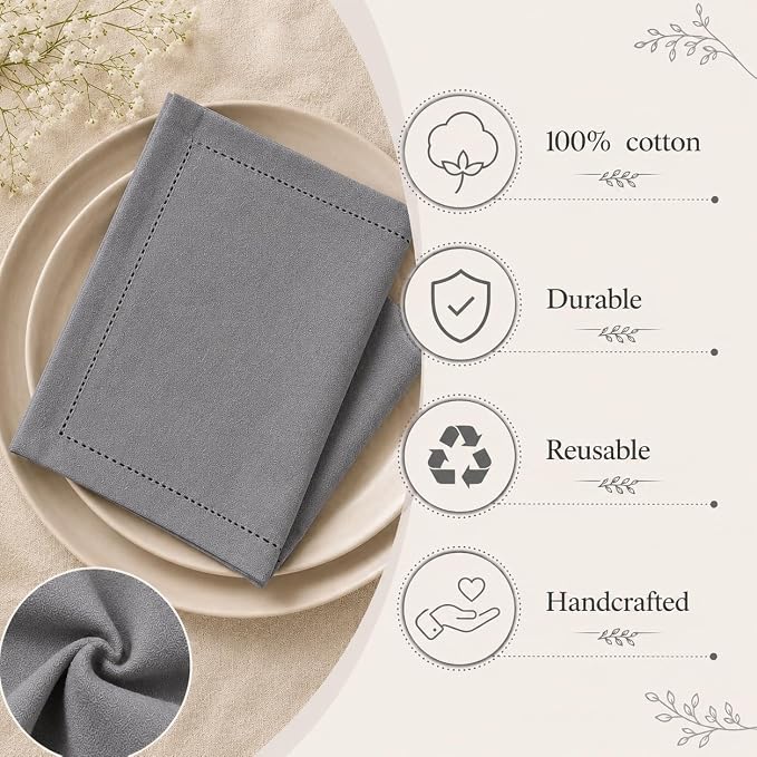 Cotton Cloth Napkins Set of 12, 18x18 Cotton Napkin Cloth Washable, Soft, Reusable Napkins for Wedding, Parties, Christmas, Thanksgiving, Everyday Use (Grey) - ALPHA Living HOME - Image 5