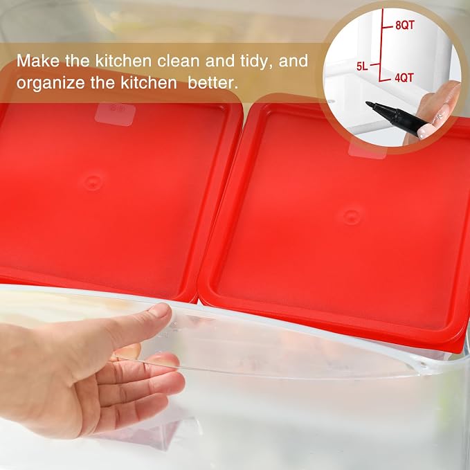 2 Pcs Square Food Storage Container Polycarbonate Clear Food Container with Lid Commercial Rice Storage with Graduations for Commercial Kitchen(22 Qt,Red) - Image 6