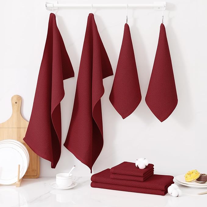 Homaxy 10 Pack 100% Cotton Kitchen Towels and Dishcloths Set, Burgundy | 12 x 12 Inches and 13 x 28 Inches Kitchen Towels Set, Ultra Soft Absorbent Dish Cloths for Washing Dishes - Image 7