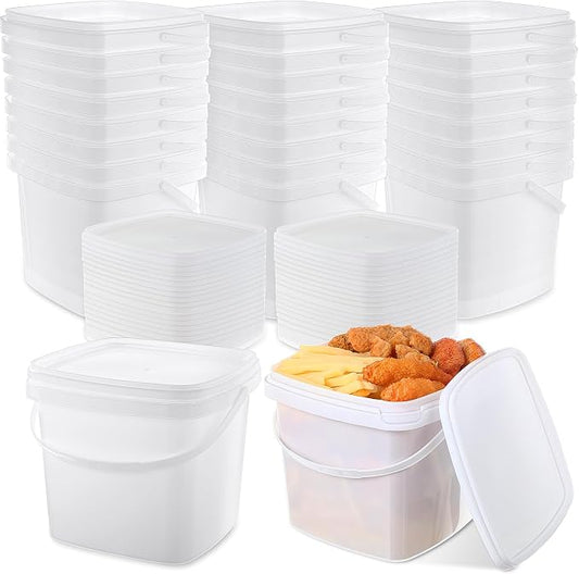 24 Pack5 Qt/169 Oz/5 L Thicken Plastic Buckets with Lids & Handles, Ice Cream Container, Food Grade, Freezer Safe, Sealable Square Reusable Storage Bucket, All Purpose Pails for Soup Fruit Deli by Mifoci