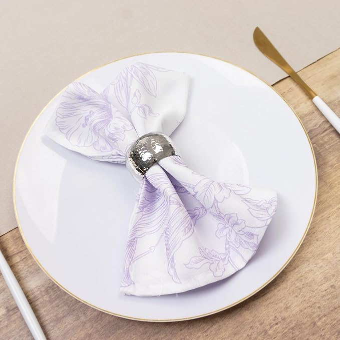 Efavormart Premium 5-Pack French Toile Cloth Napkins – 17"x17" Lavender Lilac and White Reusable Polyester Table Napkins in Floral Design for Events & Dining - Image 3