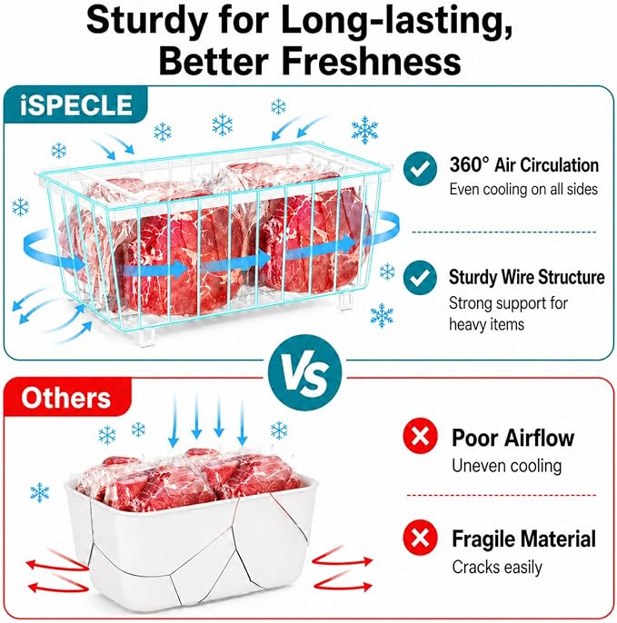 Deep Freezer Organizer Bins - Small Baskets for 7 Cu.Ft, 8 Pack | Easy Access Handles, Stackable Deep Freezer Wire Baskets, Vertical Space Sorts for Frozen Meat, Vegetable and Bagged Items - Image 5