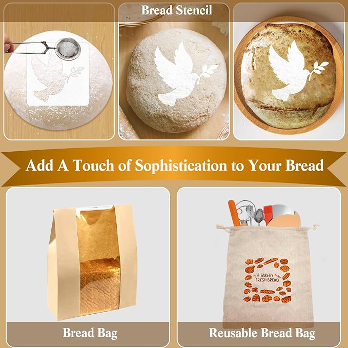 Sourdough Bread Baking Supplies, 33 PCS Sourdough Starter Kit, Sour Dough Kit Tools, Bread Making Tools Kits Includes Bread Lame, Dough Scraper, Glass Jar, Sourdough Kit Gift for Bakers,Women Wife Mom - Image 8