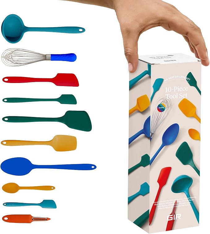 GIR: Get It Right 10-Piece Silicone Ultimate Kitchen Utensil Set – Spatulas, Ladle, Flip, Spoons, Whisk, Peeler & Spoonula – Nonstick, Non-Toxic, Heat-Resistant – Madrid by GIRGetItRight