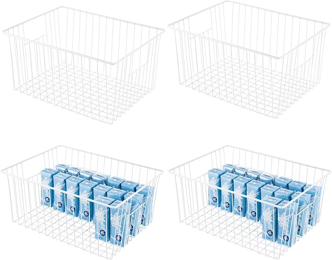 Npro 4 Pack Upright Freezer Organizer Bins - Standup Freezer Organizers Improve Air Circulation, Wire Storage Baskets, White by Unknown