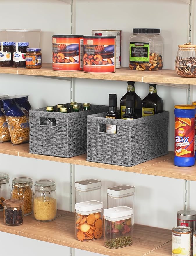 StorageWorks Wicker Storage Baskets, Gray Baskets for Storage, 2-Pack | Paper Rope Wicker Storage Baskets for Shelves, Rectangular Wicker Baskets with Handles, Handwoven Grey Baskets, Woven Baskets - Image 6
