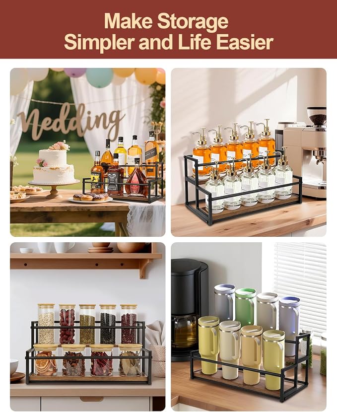 2 Pack Coffee Syrup Organizer Stand, 2-Tier Syrup Holder Rack for Coffee Bar Accessories & Liquor Bottle Display Shelf, Space-Saving Coffee Station Organizer for Syrup, Liquor, Dressing - Image 7