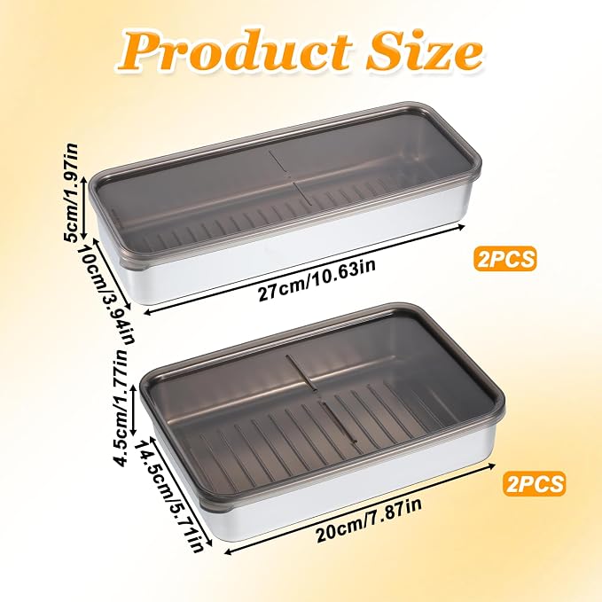 4 Pack Stainless Steel Bacon Cheese Container for Refrigerator Airtight Food Storage Containers Deli Meat Containers with Lids Dishwasher Safe Fridge Organizer Fruit Tray, 2 Sizes - Image 2