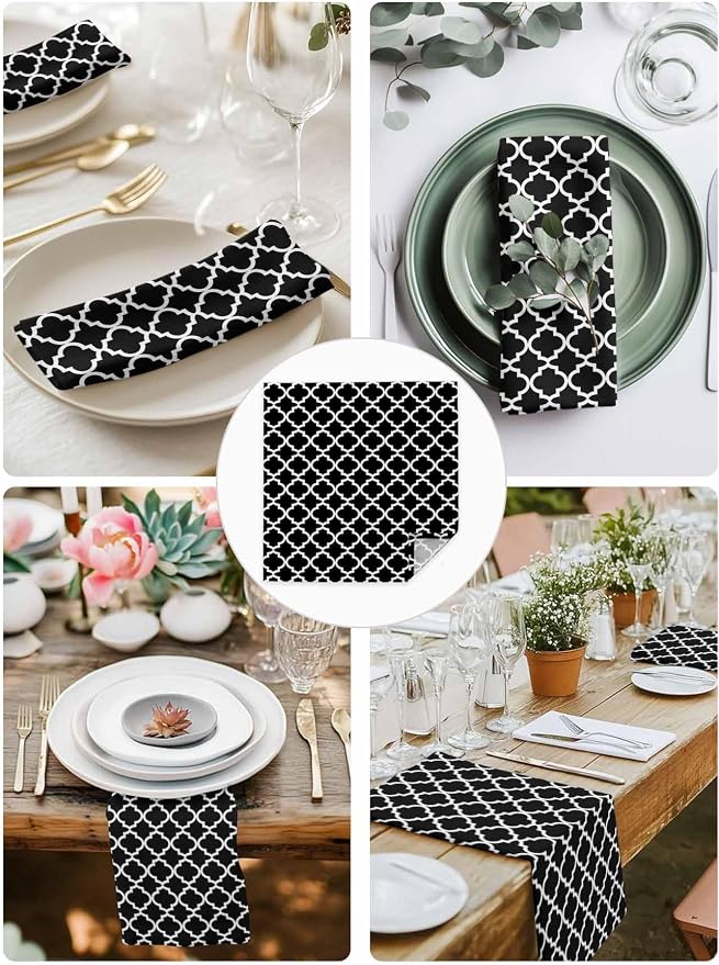 Cloth Napkins Set of 2-20x20 Inches, Black Morocco Washable Reusable Table Napkins, Boho Modern Minimalist Abstract Geometric Soft & Absortbent Dining Napkin for Party Wedding Hotel Restaurant - Image 4
