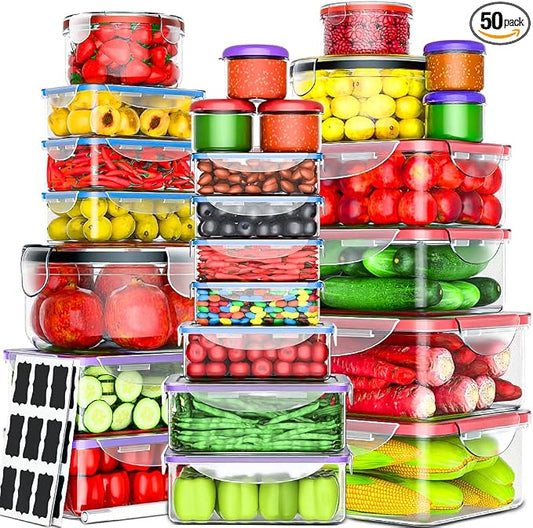 RockBerry 50 Pcs Large Food Storage Containers with Lids Airtight-85 OZ to small Containers-Total 526OZ Stackable Kitchen Set -BPA Free Leak proof containers (50Multi) by RockBerry