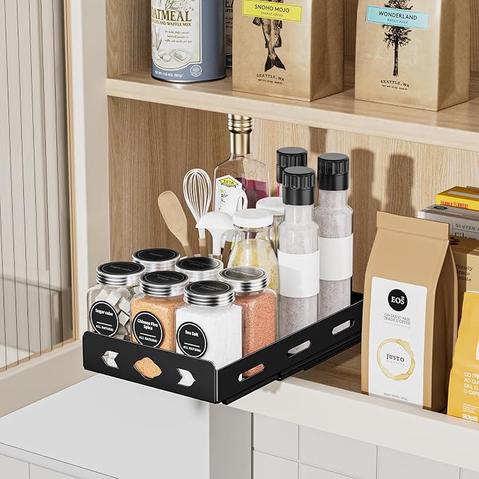 BOIVSHI Pull Out Spice Rack Organizer for Cabinet, Heavy Duty - Sliding Spice Rack, Vertical Spice Rack for Kitchen, Cabinet, Cupboard, Pantry (6.3''Wx10.5''Dx2.8''H, Metal Black) - Image 2