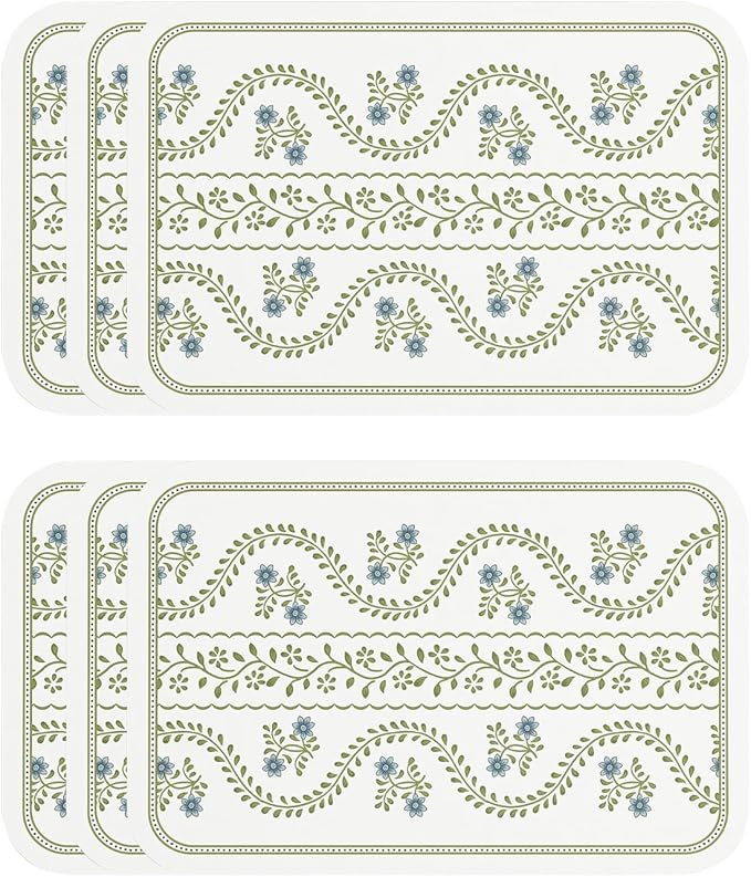 Vinyl Waterproof Placemats Set of 6 Rectangular,12"*17"-Mosella D | Wipeable Beautiful Print Place Mats,Stain Resistant,Heat Resistant,Everyday Meals,Kitchen,Dinning,Holiday,Decor by Isaennehomedecoration
