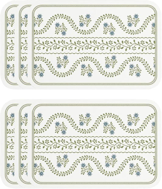 Vinyl Waterproof Placemats Set of 6 Rectangular,12"*17"-Mosella D | Wipeable Beautiful Print Place Mats,Stain Resistant,Heat Resistant,Everyday Meals,Kitchen,Dinning,Holiday,Decor by Isaennehomedecoration