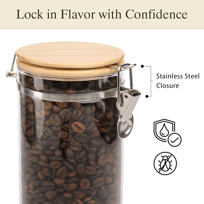 Glass Storage Jars Set Elegant Containers with Airtight Bamboo Lids, Perfect for Kitchen Organization - Flour, Rice, Pasta, Sugar, Coffee Beans, Accessories Included (Coffee Jar x 2) - Image 4