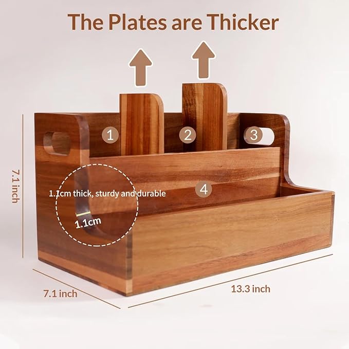 Kitchen Utensil Holder for Countertop with 4 Compartments Acacia Large Utensil Holder Wooden Storage for Cooking,Baking,Flatware Tool Kitchen Utensil Organizer. ﻿. - Image 2