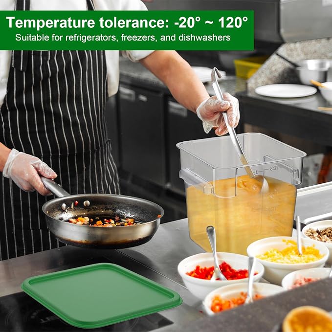 FoldTier 2 Pieces Square Food Storage Containers Polycarbonate Clear Food Container with Lid Commercial Food Storage with Graduations for Commercial Kitchen Dough Marinating Meat(Green, 8 Qt) - Image 5