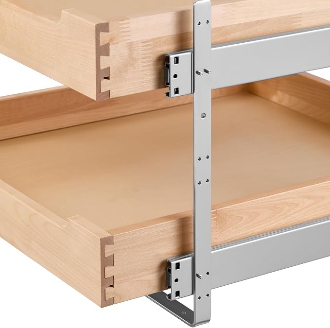 VEVOR 2 Tier Pull Out Cabinet Organizer, 20" W x 21" D Cabinet Drawer, Soft Close Slide out Shelf, Heavy-Duty Sliding Wood Drawer, Adjustable Base Cabinet Organization for Kitchen Pantry Bathroom - Image 11