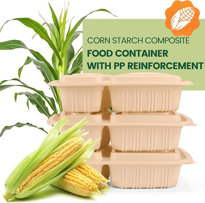 Glotoch Express 32 oz-200 Pack Meal Prep Containers with Lids,Resuable Cornstarch Material Salad Containers, Plant-based Lunch Boxes, Plastic Take Out Bowls for Restaurant - Image 3
