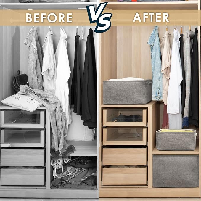Large Storage Bins- Storage Baskets for Organizing Shelves, Basket Organizer for Closet Bookshelf Dog Toy Nursery Clothes Laundry Home Organization, Fabric Storage Cubes W/Handles - Image 7