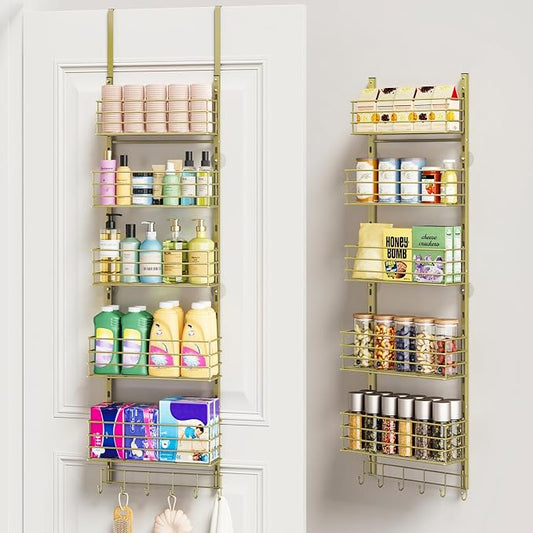 SWTYMIKI Over The Door Organizer - Door Organizer Hanging with 5 Adjustable Metal Large Capacity Basket and 6 Coat Hook, Wall Mounted Shelf for Bedroom Closet Bathroom Laundry Pantry Cabinet Kitchen by SwtyMiki-TidyHomeSweetLife