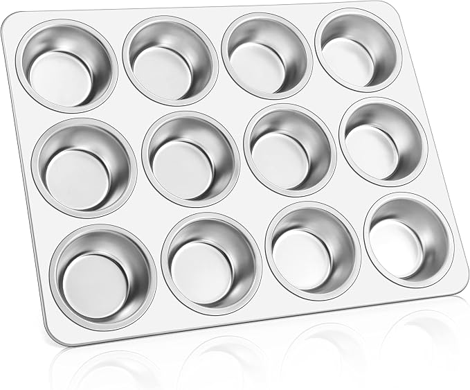 E-far Muffin Pan 12-Cup, Stainless Steel Cupcake Pan for Oven | Non-Toxic Metal Muffin Tins for Baking Muffins & Cupcakes, Regular Size & Easy Clean, Dishwasher Safe by E-far