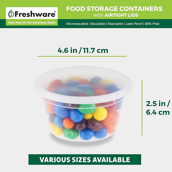 Freshware Food Storage Containers [50 Set] 12 oz Plastic Deli Containers with Lids, Slime, Soup, Meal Prep Containers | BPA Free | Stackable | Leakproof | Microwave/Dishwasher/Freezer Safe - Image 3