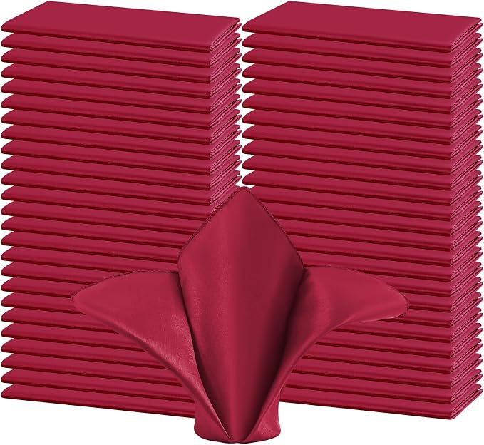 50 PCS Burgundy Square Satin Cloth Napkins, 20 X 20 Inch | Soft Smooth, Washable Reusable, Silk Dinner Table Napkins Bulk, for Weddings Parties Banquets Dining and Restaurants by FXKS