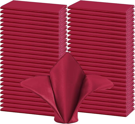 50 PCS Burgundy Square Satin Cloth Napkins, 20 X 20 Inch | Soft Smooth, Washable Reusable, Silk Dinner Table Napkins Bulk, for Weddings Parties Banquets Dining and Restaurants by FXKS