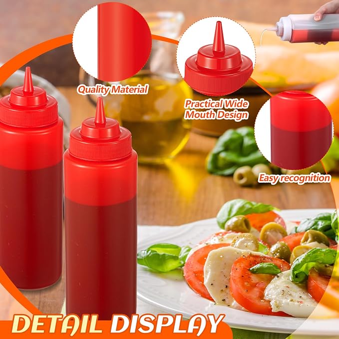 10 Pcs 32 oz Squeeze Bottle Large Plastic Wide Mouth Squeeze Bottles for Condiment Sauces Chocolate Ketchup Mustard BBQ Grill Restaurant (Red) - Image 5