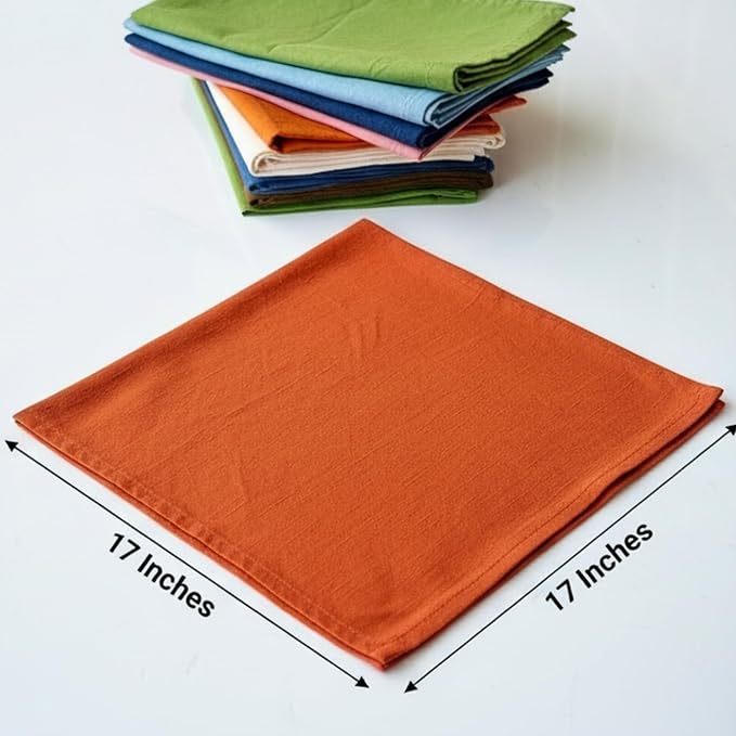Multicolor Cloth Napkins Set of 12, 100% Pure Cotton Reusable Dinner Napkins, Soft Washable Absorbent Handloom Fabric Napkins for Lunch, Party, Home Kitchen (17" x 17" (Set of 12)) - Image 3