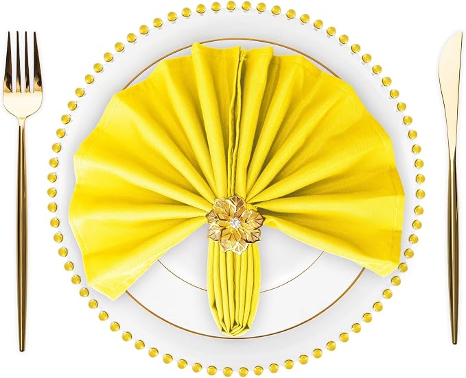 SuperO Set of 120 Cloth Napkins 17 x 17 Inch, Polyester Solid Washable Dinner Napkins with Hemmed Edges,Great for Restaurant, Wedding and Party(Yellow) by SuperO