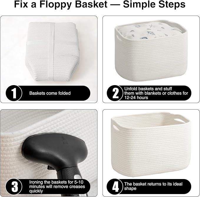 ICERZCZ Woven Cotton Rope Storage Baskets for Organizing & Shelves, Organization Bins for Dog Toys, Clothes, Books, Nursery Organizer, 15"x11"x9", Off White (4 Packs) - Image 7