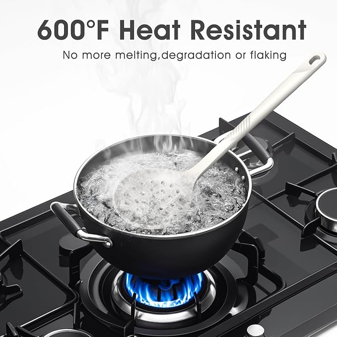 Silicone Cooking Utensils Set - 600°F Heat Resistant, Nonstick Kitchen Utensil Set with Spatulas, Spoons, Whisk, Tongs, BPA Free, Dishwasher Safe, Cream White - Image 8