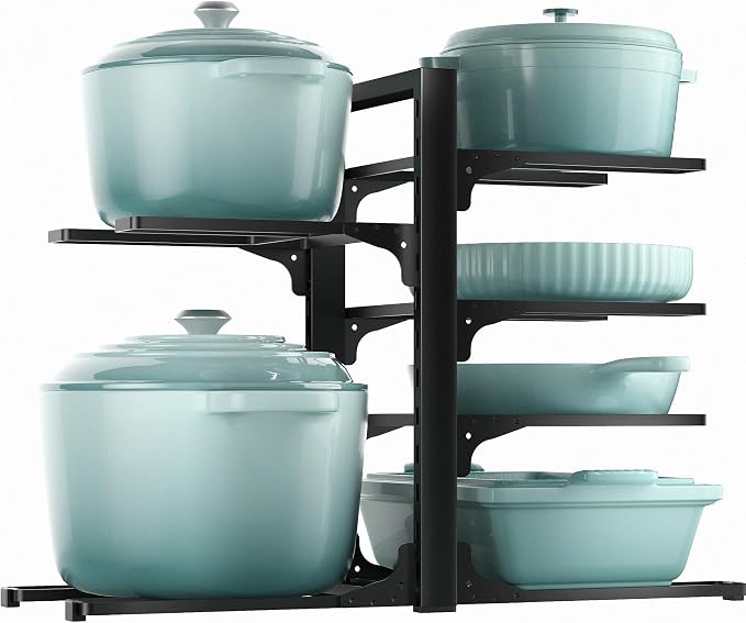 Pots and Pans Organizer Under Cabinet 13.8", 6-Tier Adjustable Rack | 2 DIY Modes, Tool-Free Assembly, Max 90 Lbs, Fits Cast Iron Pans, Dutch Ovens & Heavy Cookware, For Kitchen Cabinets by ORDORA