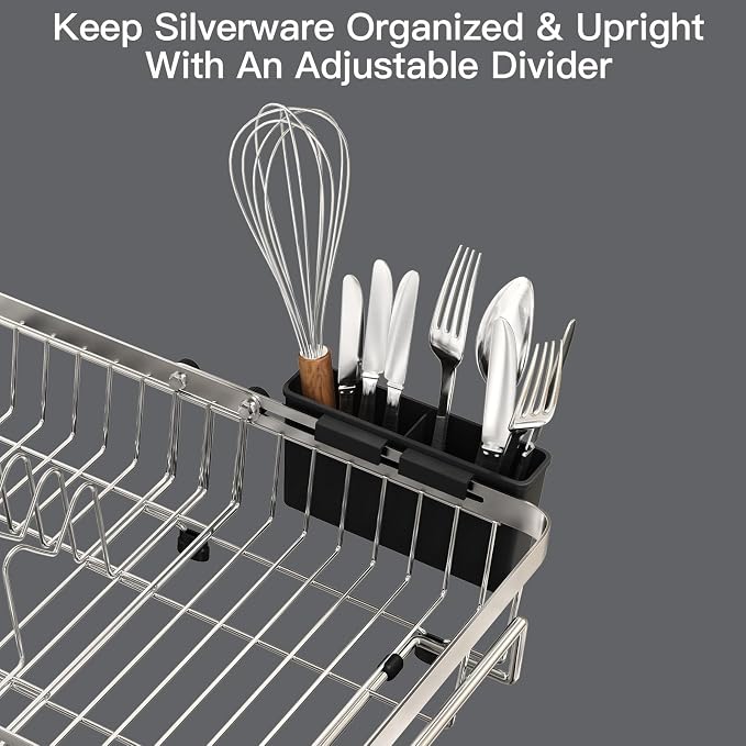 Dish Drying Rack Over The Sink with Utensil Holder, Mat | Expandable Stainless Steel Dish Drainer for Small Kitchen, Apartment, RV, Counter Space Saving, Perfect Fit, Rustproof - Image 9