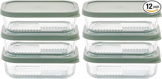 Glass Food Storage Containers with Lids — 12 Piece — 17.6 oz Glass with BPA-Free Leakproof Stackable Lids — Microwave, Oven & Dishwasher Safe — Ideal for Meal Prep & More - Soft Sage by DuraLiving