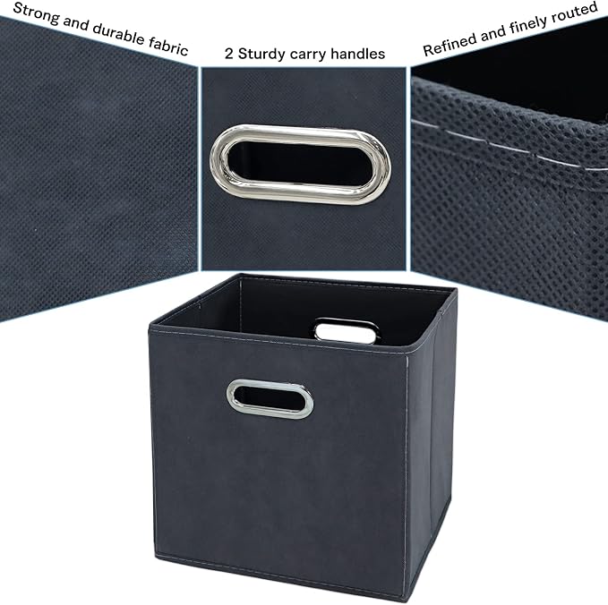 Black Fabric Cubby Storage Bins,13x13x13 Inches ,Cube Organizer Bin Foldable Storage Boxes with Dual Handles Fabric Organizer Box and collapsible Storage basket,Set of 6,Grey - Image 7