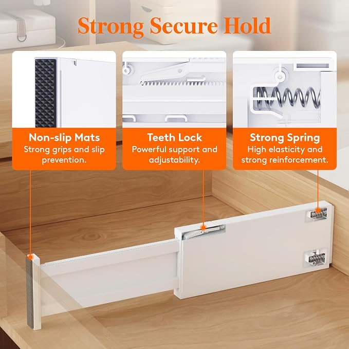 Lifewit 16 Pack Upgrade Drawer Dividers for Clothes, 4" High 11-17" Adjustable Dresser Drawer Organizers, Expandable White Plastic Drawer Separators for Kitchen, Nursery, Office Organization & Storage | 16 Pack 11-17" Expandable White Plastic Drawer Se... - Image 5