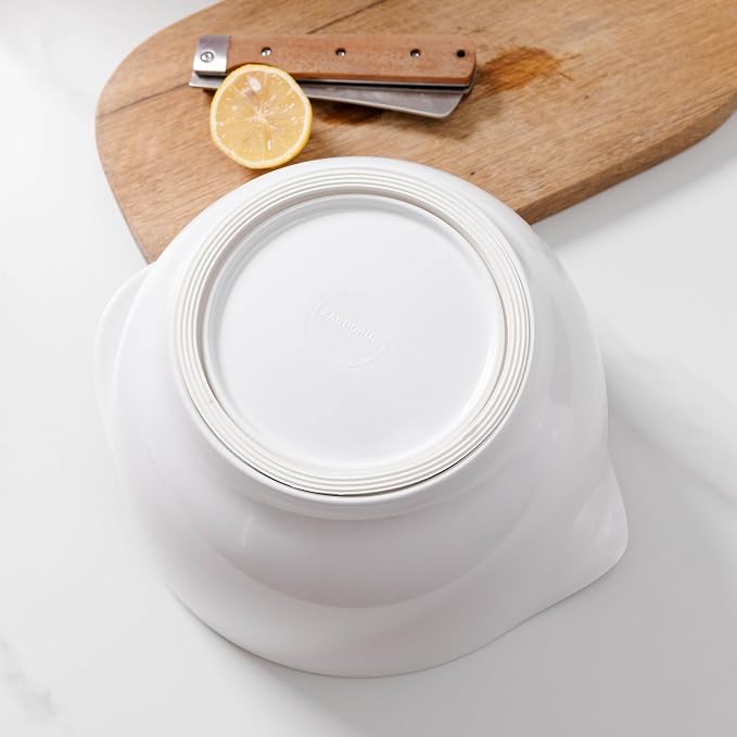 Nesting Mixing Bowls Set, 3 Piece Melamine Bowls Set, 2.5 quart, 3.5 quart, 4.5 quart, Non Slip Base with Easy Pour Spout, Kitchen Cooking and Baking Supplies, White - Image 7