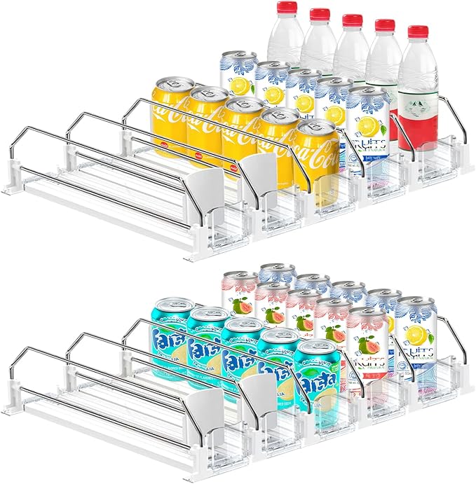 2 Pack Drink Organizer for Fridge, Self Pushing Fridge Drink Organizer | Self Pushing Soda Dispenser for Refrigerator, Automatic Drink Dispenser for Fridge, Holds up to 50 Cans (10 Rows) by Toenhancethequalityoflife
