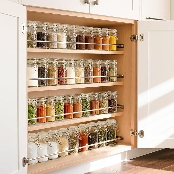 ComSaf Small Glass Spice Jars with Airtight Lids 4 oz 6 Pack with Labels | Seasoning herbs powders, Salt pepper chili, Spice rack cabinet organization, Small size, Funnel included, Party favors - Image 6