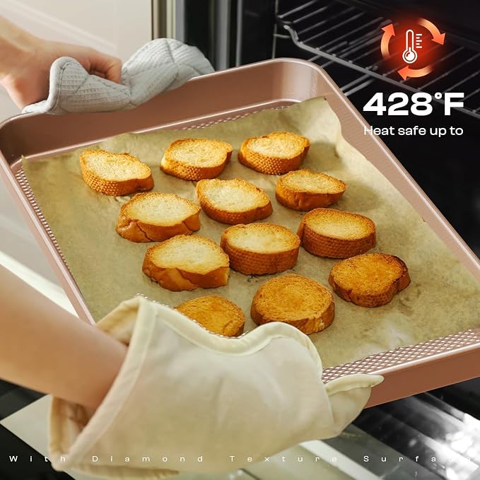 Baking Pans Set 8-Piece Bakeware Sets, Baking Sets for Nonstick Pan Set | Cooking Nonstick Oven Pan Set, Baking Sheet Set, Cookie Sheets for Baking, Muffin Pan, Cookie Sheets (Ceramic Coated Gold) - Image 5