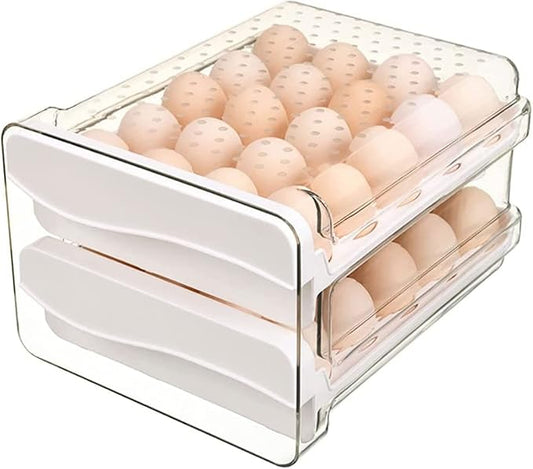 Egg Holder for Refrigerator Egg Storage Container Clear Plastic Fridge Egg Organizer with 2 Drawers 40 Grid by UNITED+FLAMES